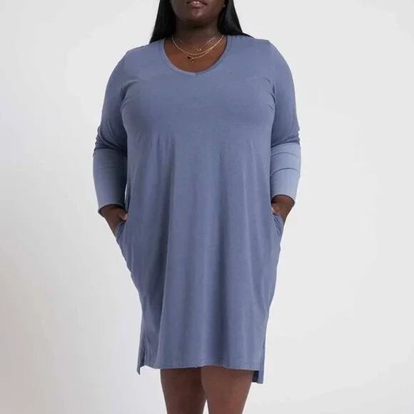 UNIVERSAL STANDARD Rhine V Neck Dress Size 18-20 Vintage Indigo Blue Lounge - Picture 1 of 8